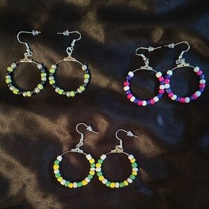 Colorful Glass Beaded Hoop Earrings Set